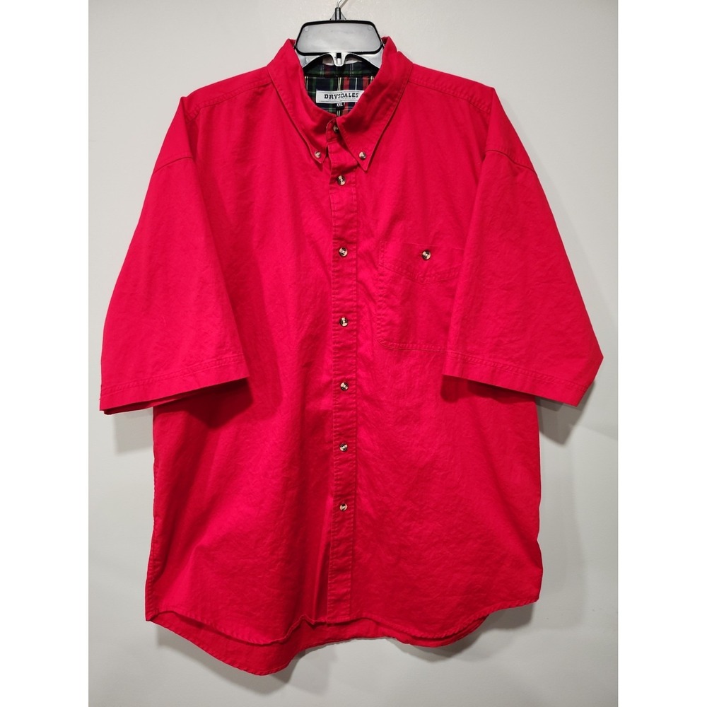 Drysdales Shirt Mens XXL 100% Cotton Red Short Sleeve Button Up Pocket Casual